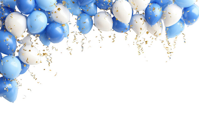 Blue White Balloons Gold Confetti Festive Party Background