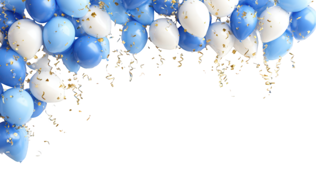 Blue White Balloons Gold Confetti Festive Party Background