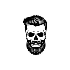 Illustration of bearded skull isolated on white background. Barbers skull. Design element for logo, sign, poster, emblem. Vector illustration