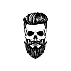 Illustration of bearded skull isolated on white background. Barbers skull. Design element for logo, sign, poster, emblem. Vector illustration