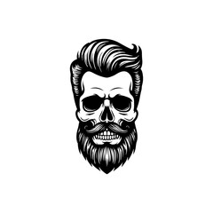 Illustration of bearded skull isolated on white background. Barbers skull. Design element for logo, sign, poster, emblem. Vector illustration
