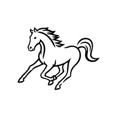 Obraz premium Black and white illustration of a running horse. Monochrome image of a horse. Design element for logo, sign, poster, emblem. Vector illustration