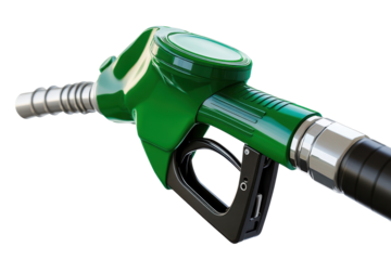 Realistic green gas pump nozzle displayed against a neutral background showcasing fine details and textures in high resolution