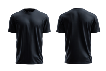 Dark Blue Abstract Pattern T-Shirt Mockup, Front and Back Views on Transparent Background