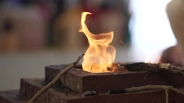 Close up shot of burning havan in a Indian wedding