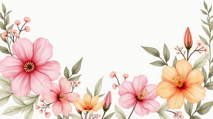 Pink Peach Watercolor Flowers Floral Border Frame image