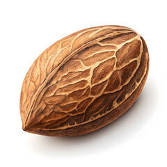 Fototapeta premium Single dried Brazil nut isolated on white background, showcasing its smooth shell texture, natural color,
