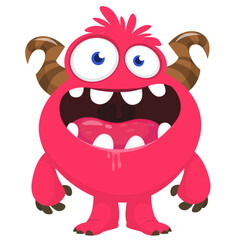 Cartoon cute monster with funny face expression waving hands. Halloween vector illustration 