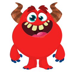 Cartoon cute monster with funny face expression waving hands. Halloween vector illustration 