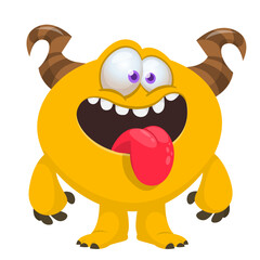 Cartoon funny monster character design with funny face expression. Halloween vector illustration 