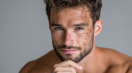 Obraz premium Confident man with facial burns looking into camera strength and representation theme 