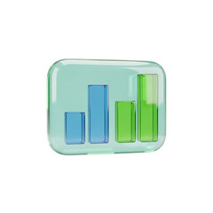 Glassy 3D Bar Graph Icon: Transparent Business Data Analysis Chart, Visualizing Growth and Statistics