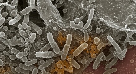 Microscopic View of Oral Bacteria Clusters in Dental Plaque Biofilm

