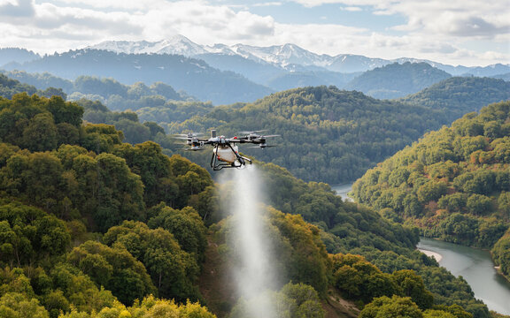 Agricuture drone spraying in forest