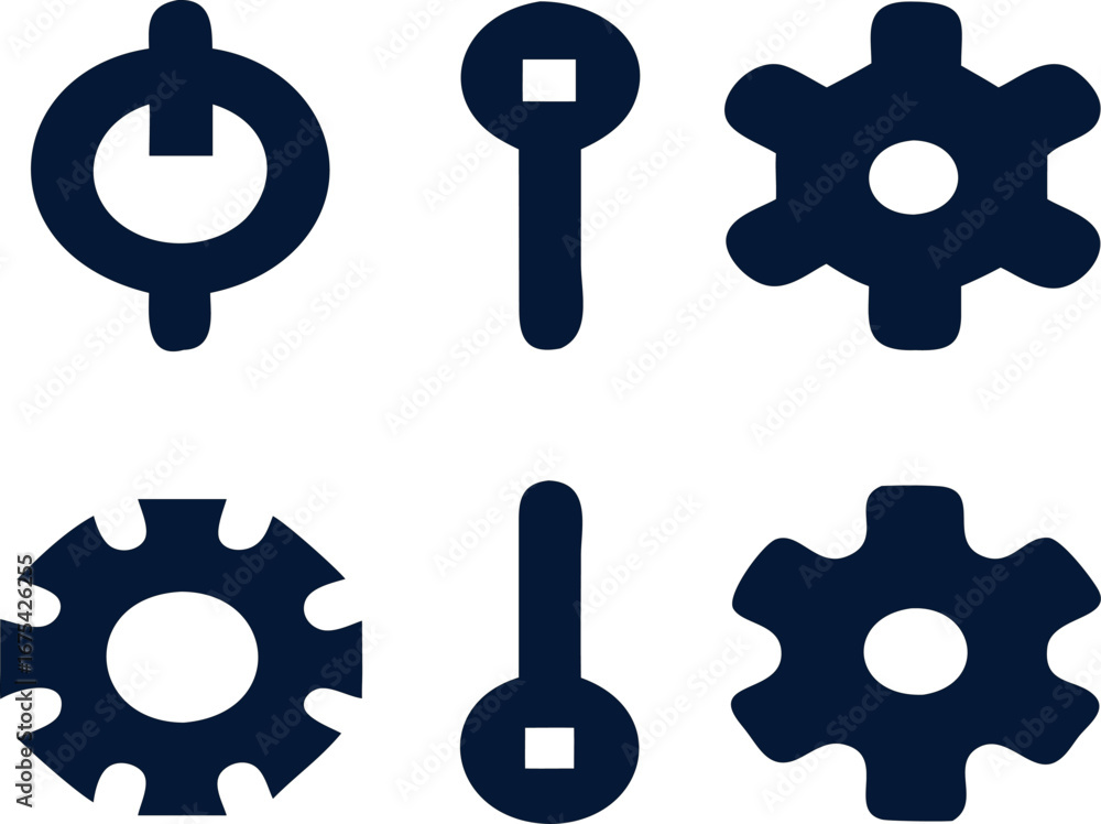 Poster minimalist settings gear icon set in vector format, symbolizing configuration, system tools, and it 