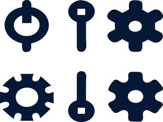 Minimalist settings gear icon set in vector format, symbolizing configuration, system tools, and IT maintenance. Great asset for web apps, mobile UI, and software platforms.