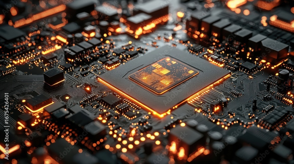 Aufkleber close-up view of a computer chip representing advanced ai chip manufacturing techniques and technolo