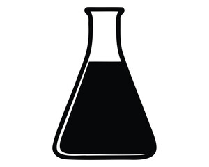 Black and white Erlenmeyer flask containing liquid for lab or chemistry