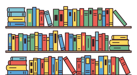 Colorful Bookshelves Illustration Featuring a Diverse Collection of Books, Ideal for Educational Materials and Library Designs or Promoting Reading and Knowledge