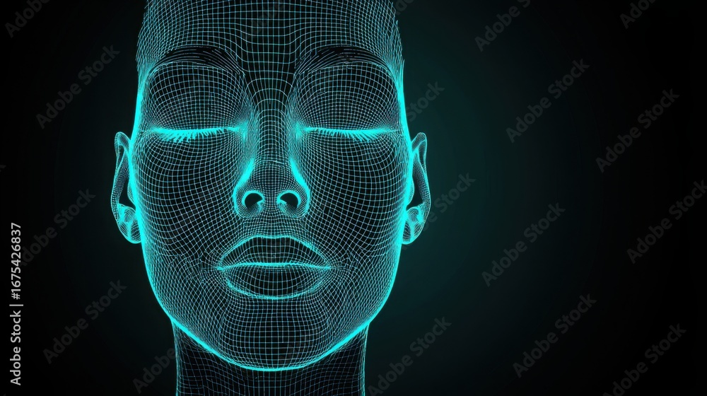 Aufkleber human face with a complex grid of lines representing ai-driven fintech solutions in the united state