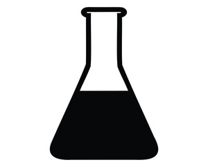 Erlenmeyer flask with dark liquid contents in minimalist black and white style