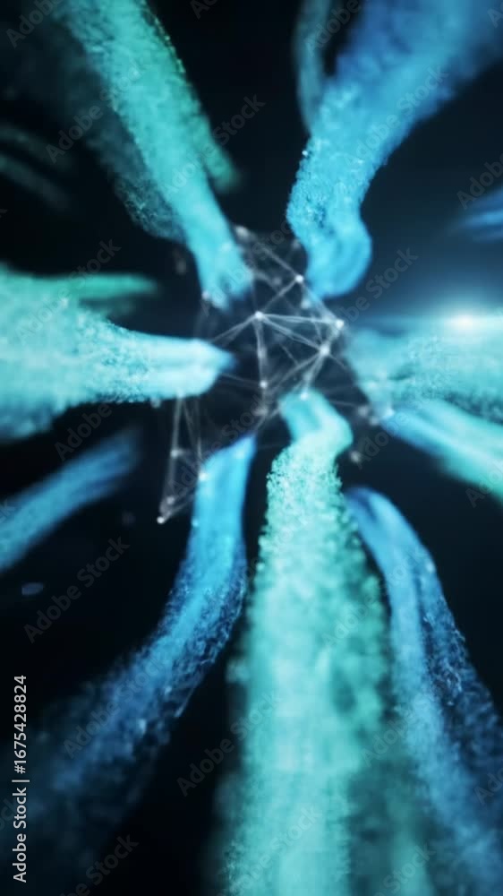 Aufkleber an intricate close-up video of ethereal, glowing emerald and sapphire data streams converging in a d