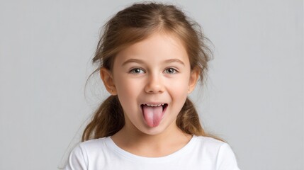 Girl sticking tongue out with playful face mischievous or silly expression isolated 
