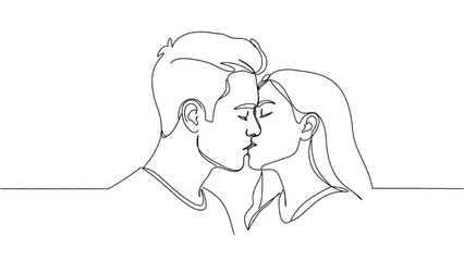 Continuous Line Drawing of a Young Couple Sharing a Romantic Kiss, Minimalist Vector Illustration