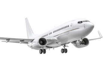 White Airplane in Flight Against Transparent Background