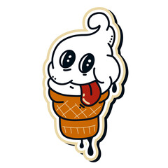 Retro Cartoon Ice Cream Cone Character Illustration