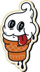 Retro Cartoon Ice Cream Cone Character Illustration
