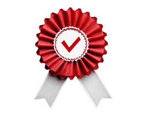 Red Ribbon Award Badge with Check Mark, Winner Rosette