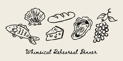 Whimsical Hand Drawn Ink Wedding Element Food