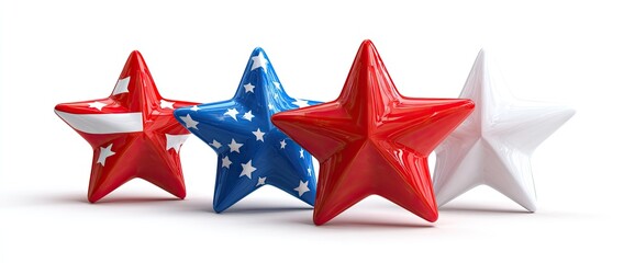 Four glossy stars, red, white, and blue, forming a patriotic display