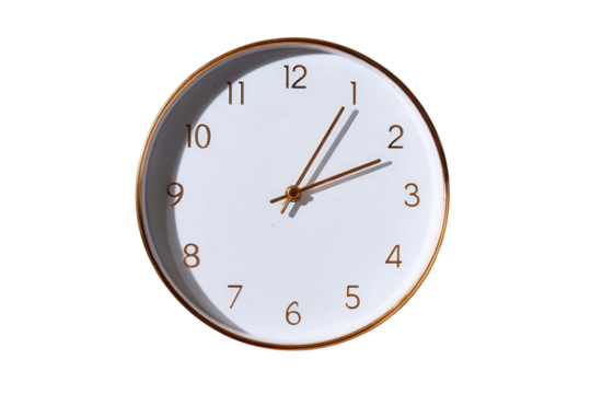 White Analog Clock with Gold Accents on Transparent Background