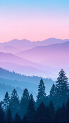 Layered mountain ranges fade into soft blue and lavender sky at dawn full hd 4k stock image download