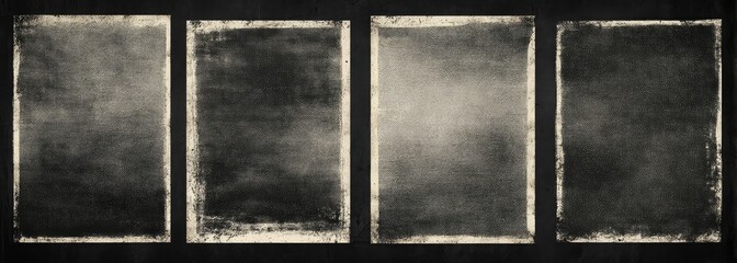 Four vintage-style photographic prints, framed and distressed, in grayscale