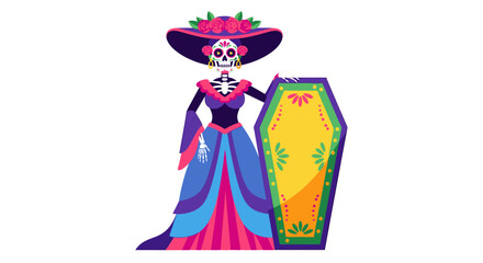 Elegant Catrina with Coffin, Day of the Dead Celebration