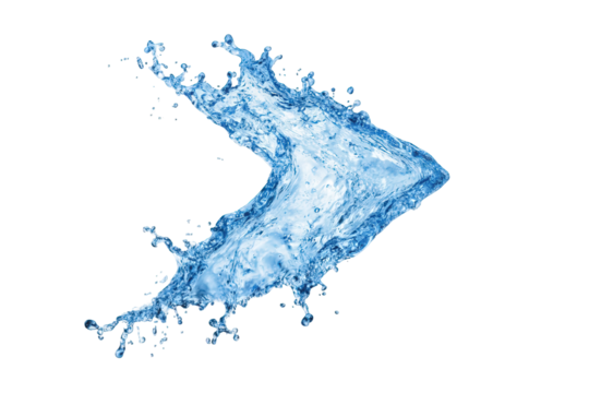 Abstract Blue Water Splash Arrow Design on Transparent Background