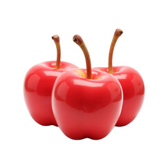 Three red decorative apples with glossy finish without background