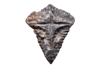 Dark Grey Triangular Fossil Closeup Against Black Background