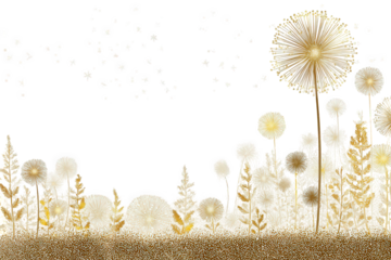 Golden Dandelions on Brown Background with Seeds and Glitter