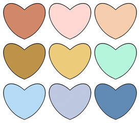 Colorful Hearts Set Valentine Love Blank Heart Outlined Hand Drawn on Isolated Background