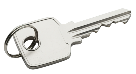 Silver Key with Keyring White Background