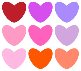 Colorful Hearts Set Valentine Love Blank Heart Hand Drawn on Isolated Background