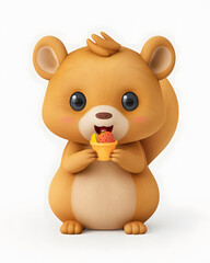 Naklejka premium Cute squirrel holding small cup with colorful dessert happily