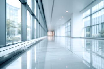 Empty modern office hallway with large windows (1)