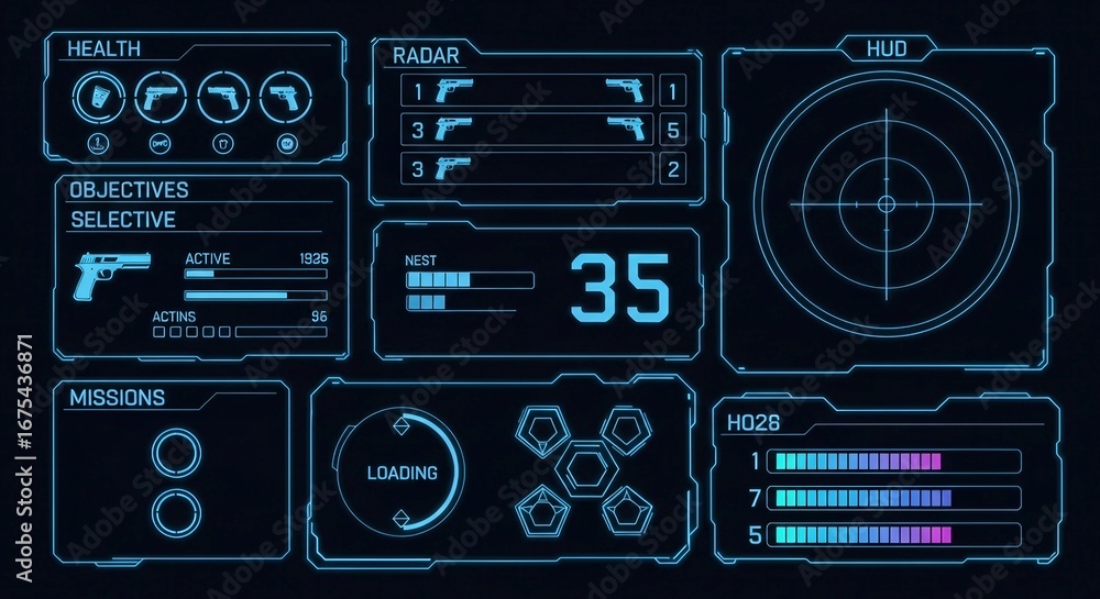 Aufkleber futuristic hud interface design with digital data panels | sci-fi user interface graphics for gaming