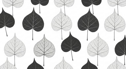 Seamless Pattern of Gray Scale Leaves | Minimalist Botanical Design for Textile, Wallpaper, and Backgrounds