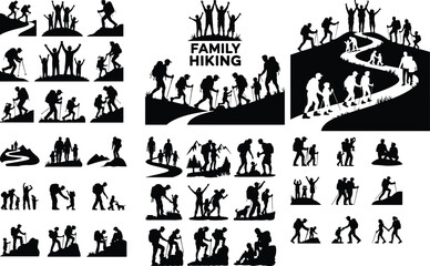 Families Hiking Together Silhouette Vector Icon Design Family Adventure Outdoors – Hiking Silhouette Icon Set